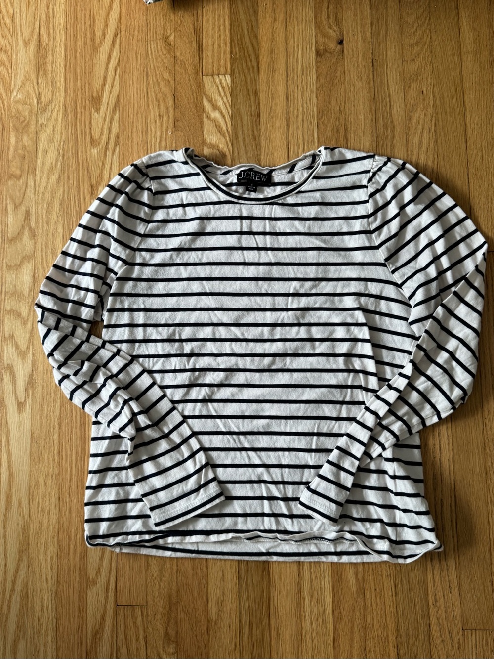J. Crew Black and White Striped Long Puff-Sleeve Tee